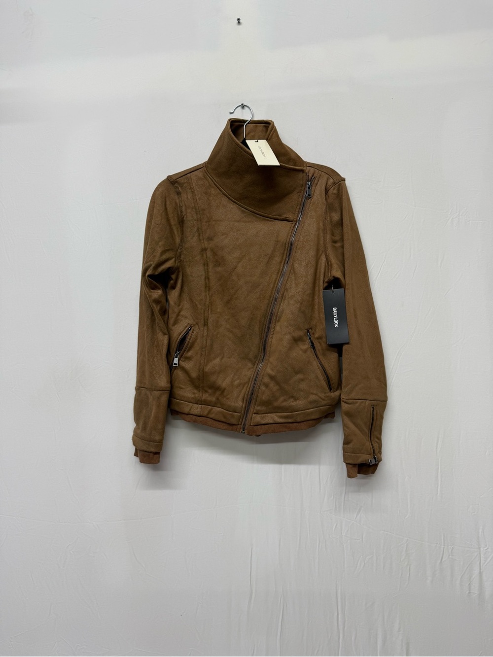 DANCE & MARVEL Women's Faux Leather Moto Jacket Size L in Taupe